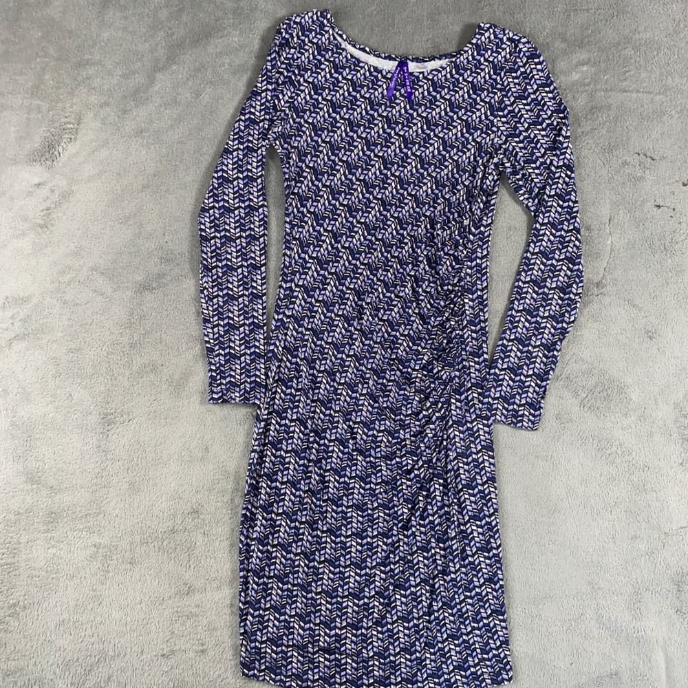 Seraphine‎ Maternity Dress Women US 4 Blue Purple Geometric Ruched Side 15770-44